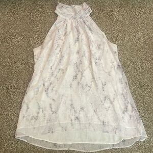 White House Black Market High Neck Sleeveless Print Blouse